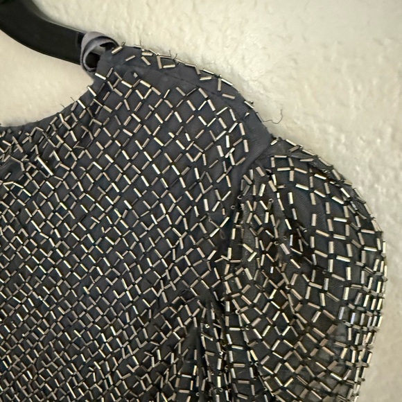 Mac Duggal 93674 Gray Beaded Wrap Over Puff Sleeve Dress - Picture 10 of 13